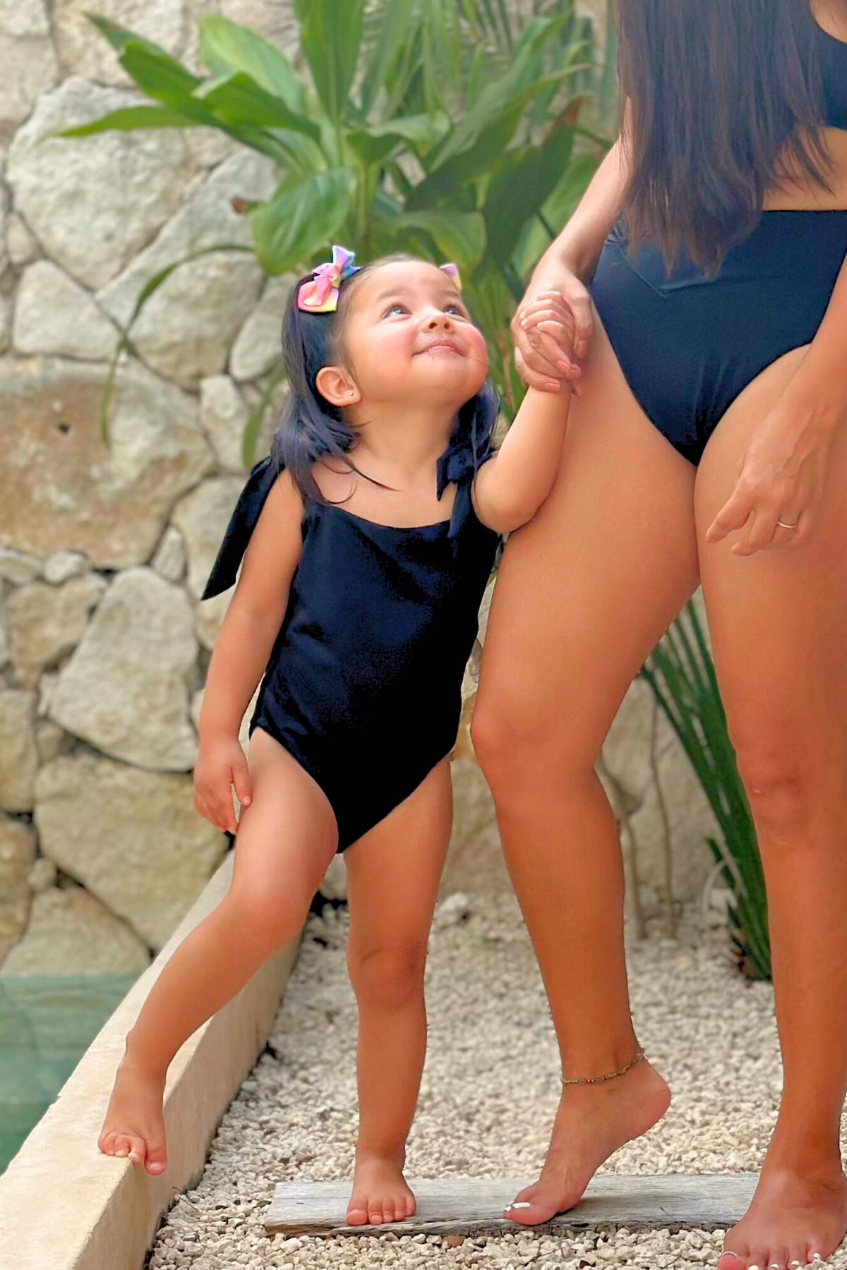 Black Mini Bowknot One Piece Swimsuit