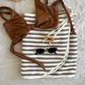 Light Brown & White Striped - Handmade Beach Towel Wrap Skirt