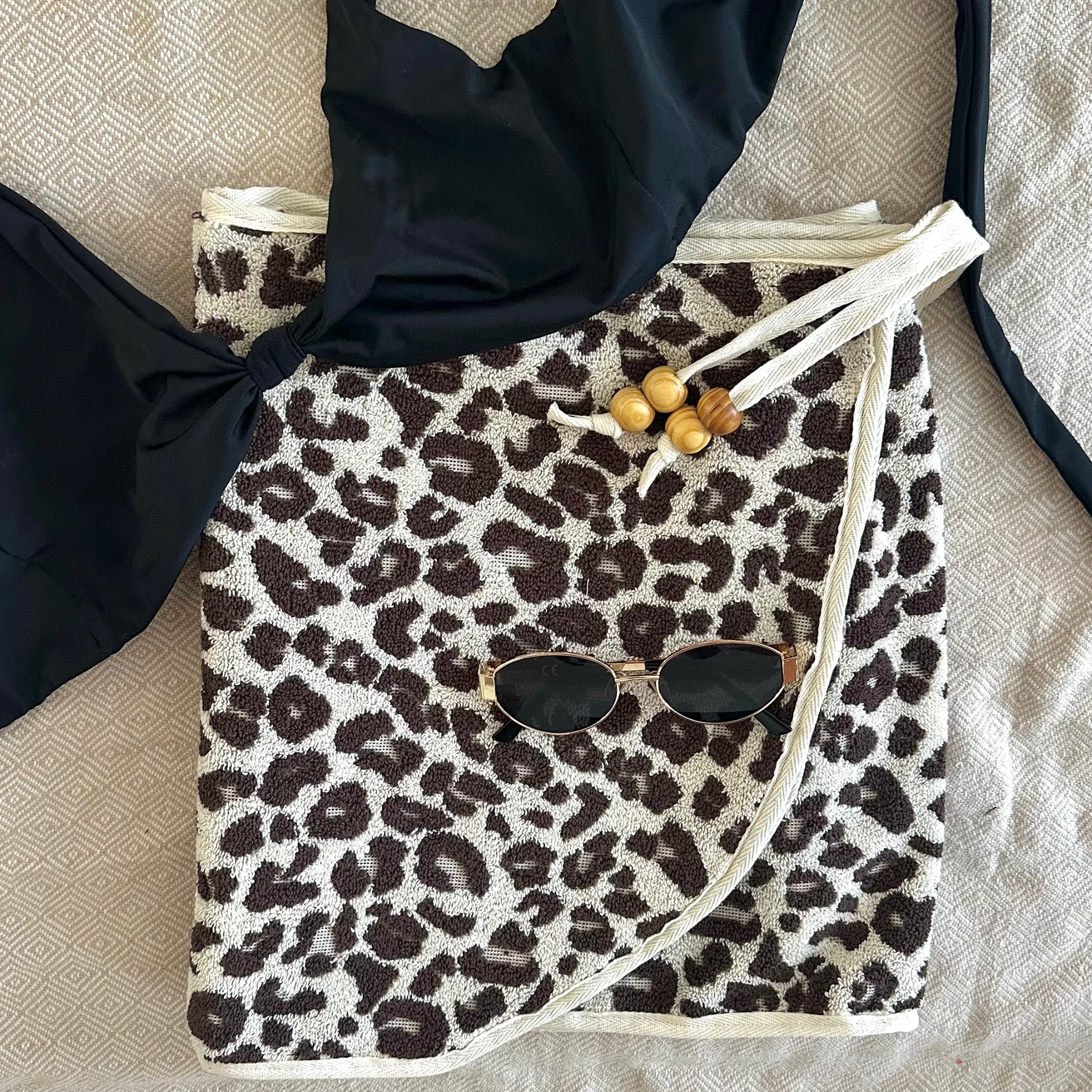 Dark Brown Leopard - Handmade Beach Towel Wrap Skirt